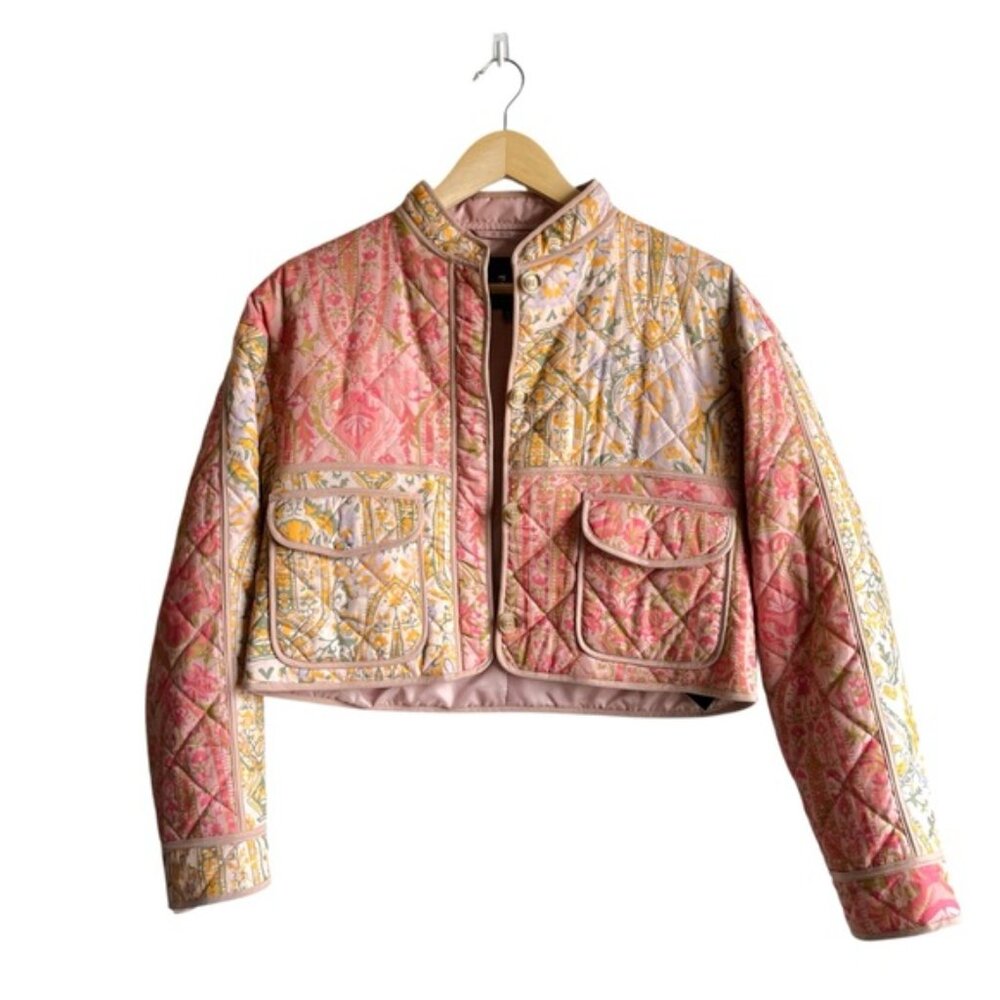 7 For All Mankind Quilted Patchwork Cropped Jacket Size Small - Picture 2 of 12